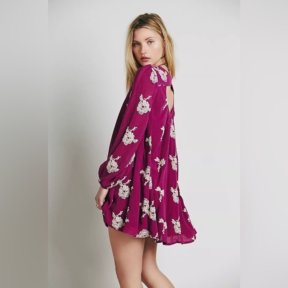 Free People Mini Swing Dress Pink Size Small Festival Floral Embroidered Austin